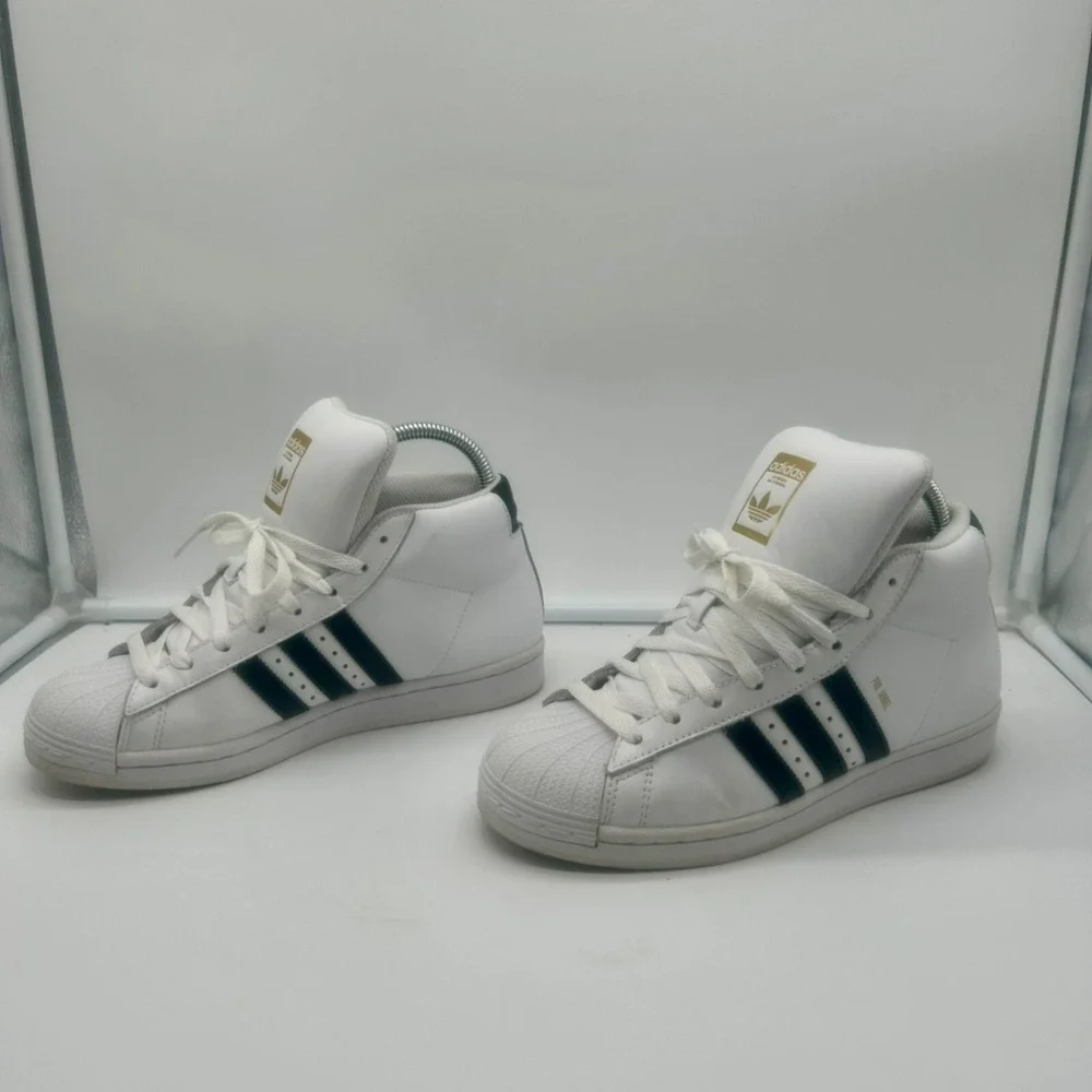 Adidas Pro Model J Big Kids Sneakers‎ Size 6 Black White Puff Tongue 3 Stripe
